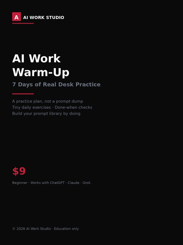 AI Work Warm-Up, 7 days of real desk practice, cover